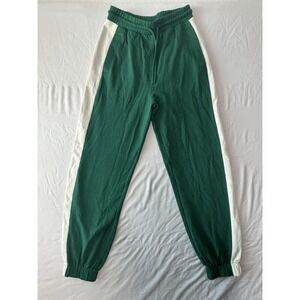 Zara Women's Green Jogger Sweatpants Size Small Colorblock White Side Stripe NWT